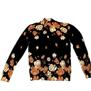 Bolongnel Sweater Brown Falling Leaves Floral Size Small Pullover High Neck